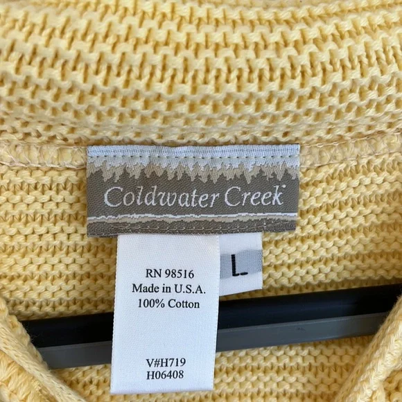 Coldwater Creek Pale Yellow Cotton Knit Sweater Size L - Picture 4 of 6